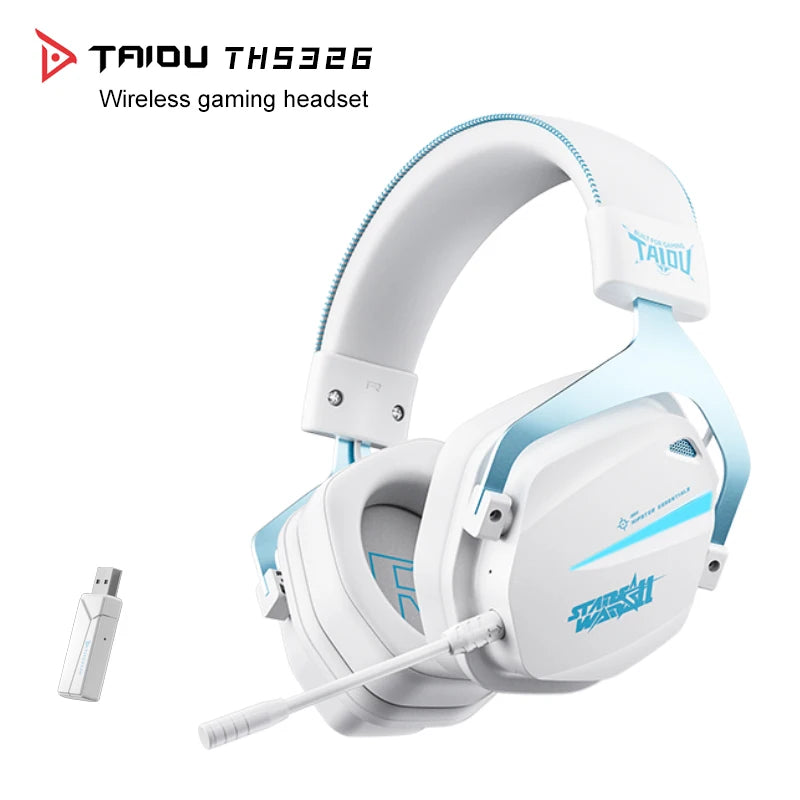 TAIDU THS326 Armor Gaming Headset 4 Mode 2.4G BT5.4 Wired 7.1 Surround Sound 50mm Driver 1000mAh Battery ENC Mic RGB Light Oasis Select THS326-White