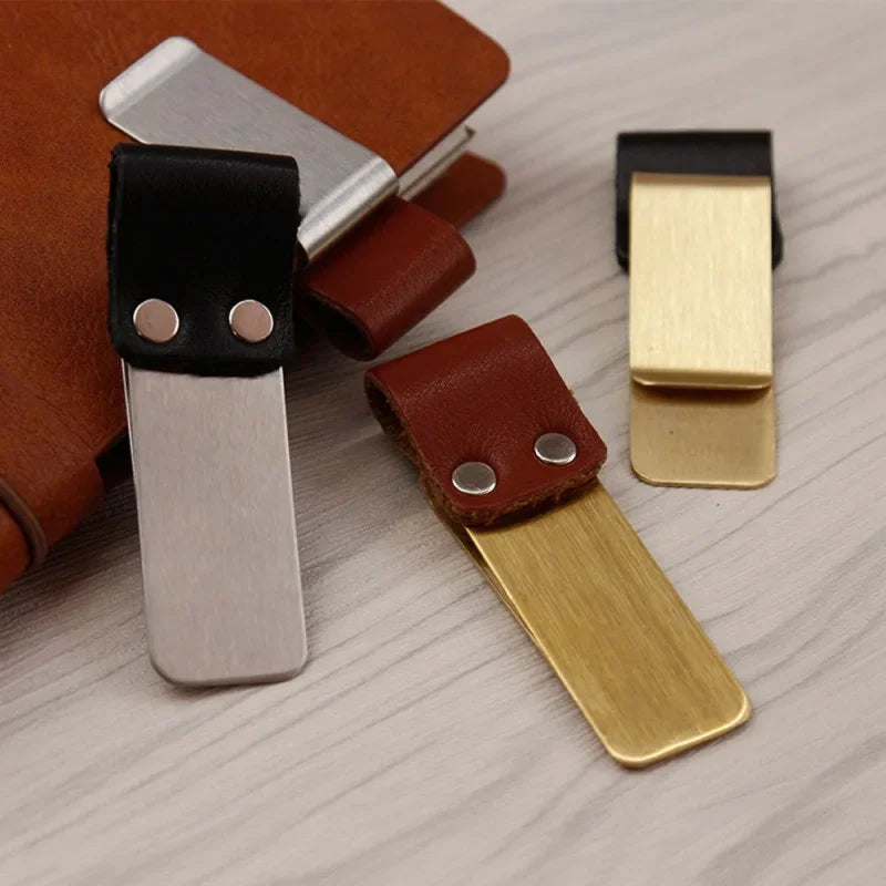 Notebook Paper Folder Retro Leather Journal Notebook Pen Holder Clips Bookmark With Stainless Steel Clip For Office Stationary Oasis Select