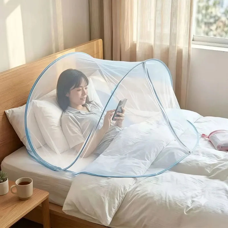 Pop Up Single Head Mosquito Net Foldable Portable Bed Head Tent Zipper Design Bug Barrier For Nap Bedroom Travel Rest Oasis Select
