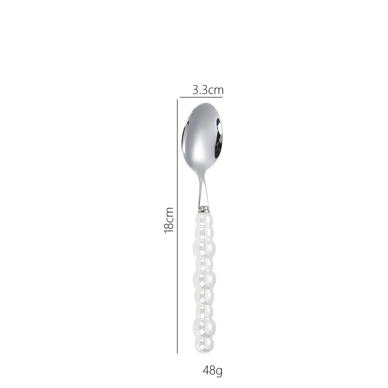 10Pcs of Ceramic Handle Tableware, Stainless Steel Spoon Set, Creative Pearl Shape Handle Soup Spoon Rice Spoon Kitchen Supplies Oasis Select
