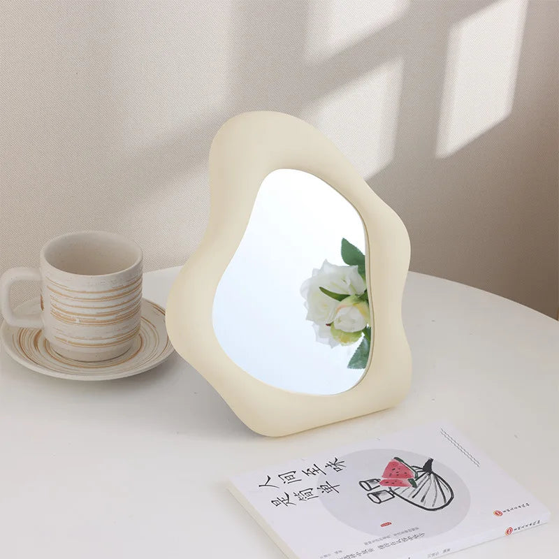 Fashion Silver Decorative Mirrors Electroplated Laser Makeup Mirror for Women Corrugated Irregular Cosmetic Mirror Room Decor Oasis Select 3