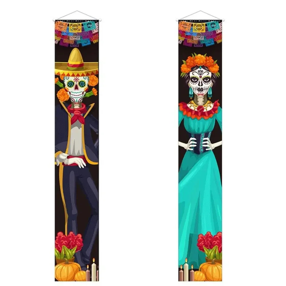 Day of the Dead Skeleton Couple Porch Hanging Flag 130×30cm