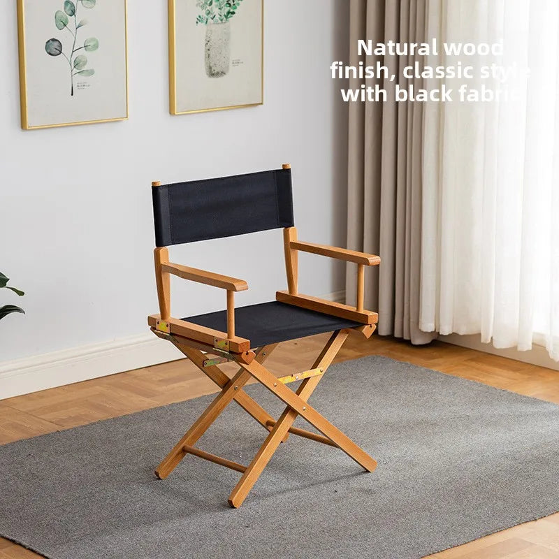 Beech director chair portable solid wood folding chair outdoor leisure chair makeup chair outdoor sketch chair bar chair fishing Oasis Select black cloth X