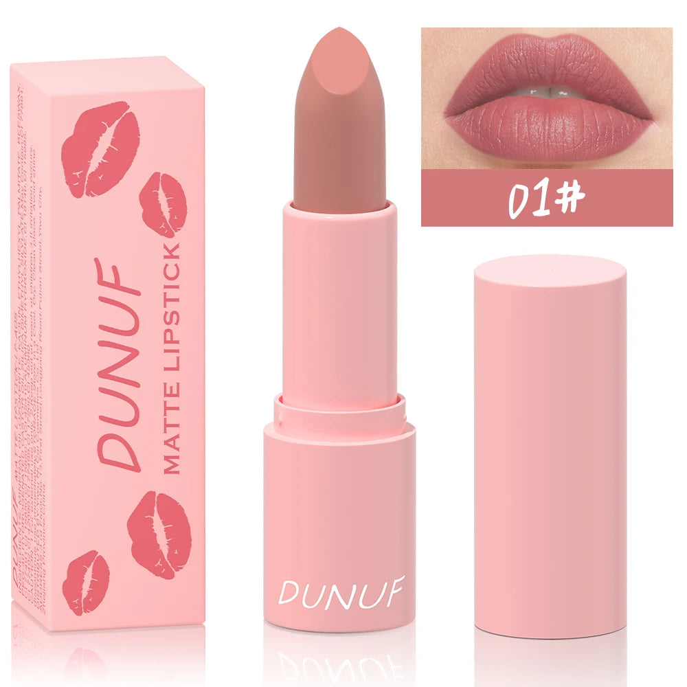 DUNUF 1 Pcs Matte Powder lipstick, Lasting 24 Hours Non-fading Waterproof Non-stick Easy to Color Lip Gloss Makeup Gift Oasis Select 01 Full Size