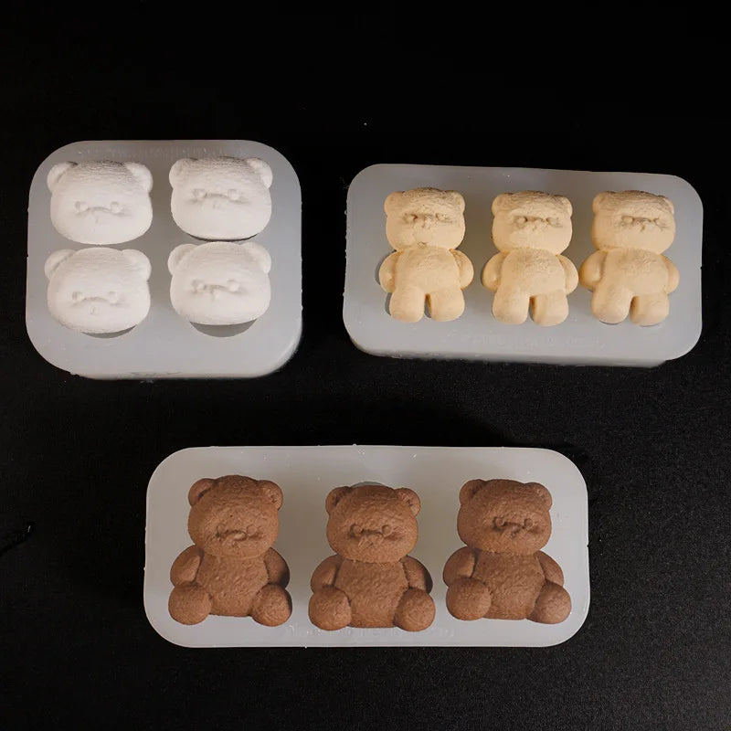 Cute Lena Bear Pinch Mold Bear Candle Plaster Mold Sitting And Standing Bear Four Grid Big Head Bear Silicone Mold Oasis Select