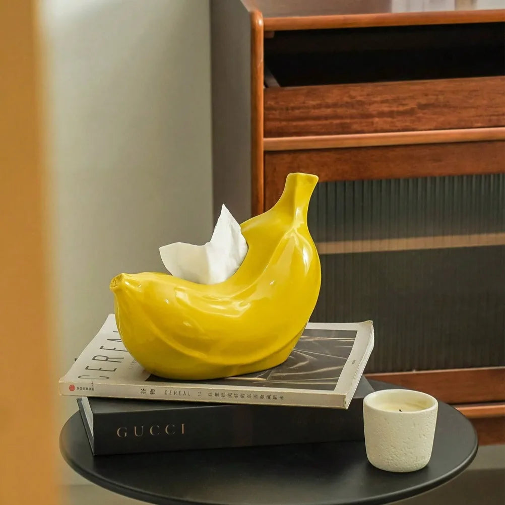 Creative Banana Tissue Box Ceramic Tissue Case Living Room Coffee Table Napkin Holder Dining Table Decoration Bedroom Ornament Oasis Select