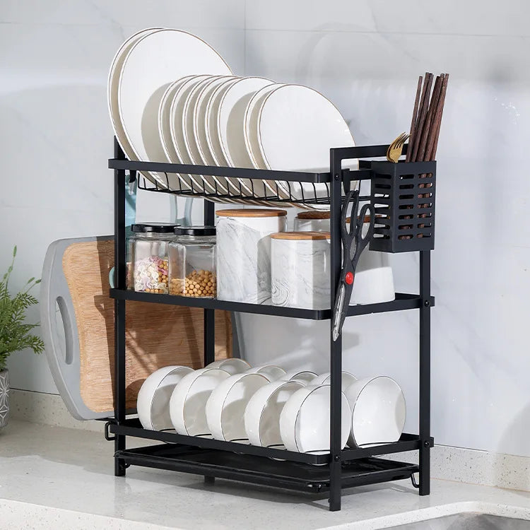 Kitchen Dish Drain Rack Double-layer Tableware Storage Rack Tableware Shelf Drain Basket Sink Dishwasher Dish Rack Oasis Select Layer 3-Black CH