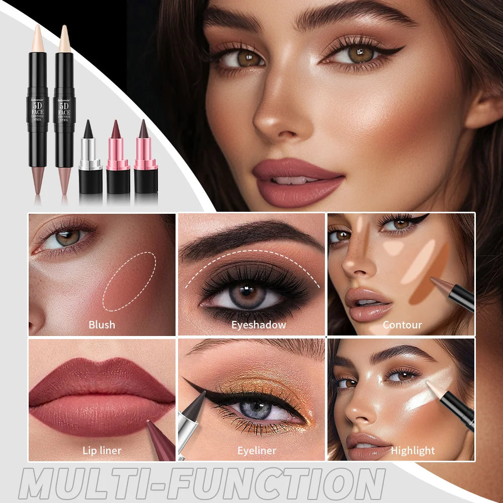 5D Perfect Makeup Set With Contouring Stick Eyeliner And Lipstick Long Lasting Sweat-proof Pigment Women Makeup Facial Combo Oasis Select