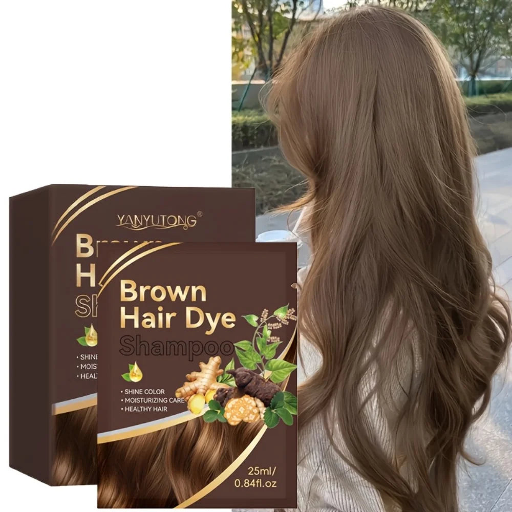Bag of 3-in-1 Instant Hair Color Shampoo, DIY Hair Color Herbal Color Treatment, 25ml Hair Color Sachet Oasis Select Brown 10 sachets