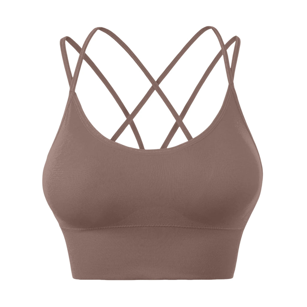 Wirefree Sports Bra Women's Sexy Back Shockproof Fitness Crisscross Brassiere Training Sports Running Yoga Tank Tops Sportswear Oasis Select Light Brown 38