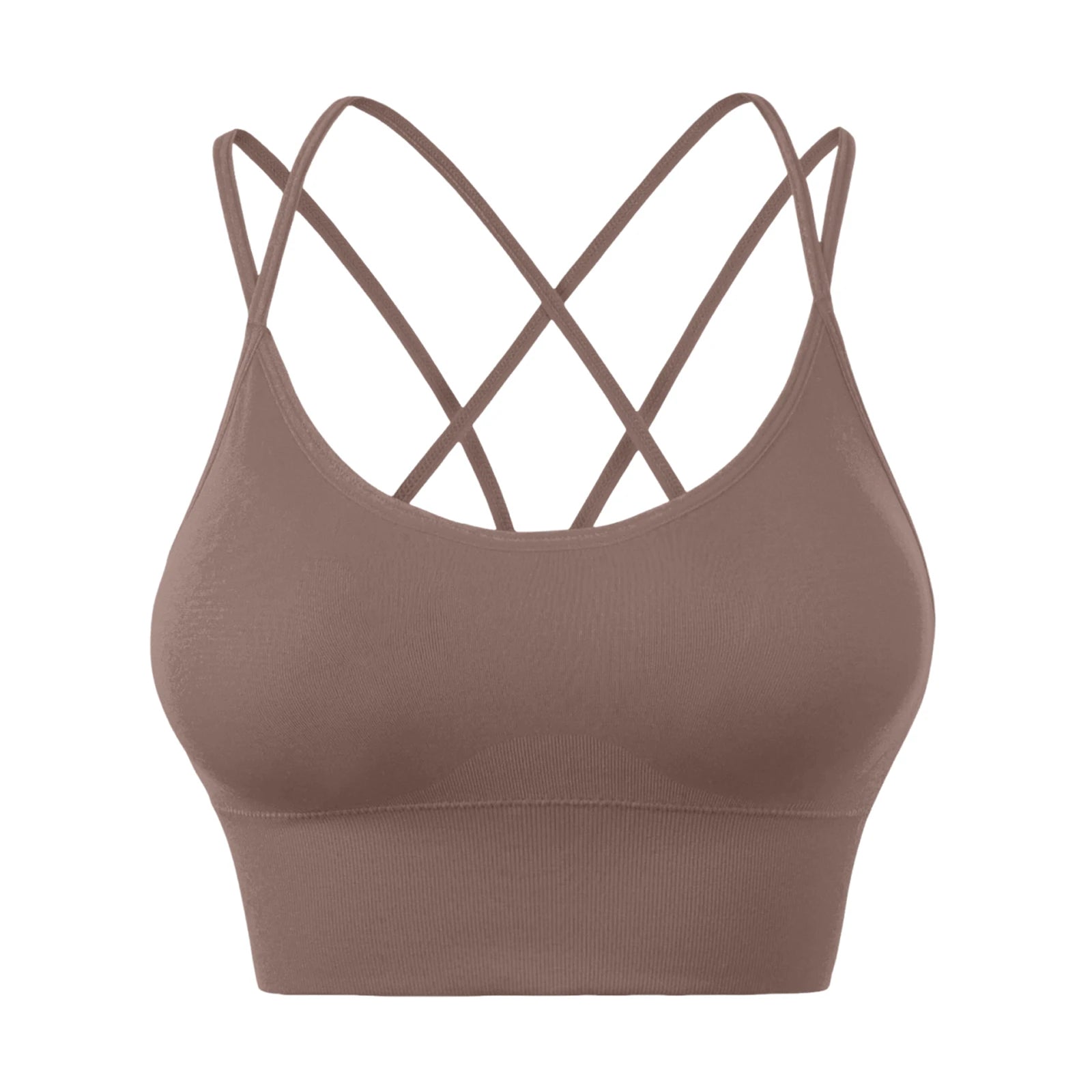 Wirefree Sports Bra Women's Sexy Back Shockproof Fitness Crisscross Brassiere Training Sports Running Yoga Tank Tops Sportswear Oasis Select Light Brown 38