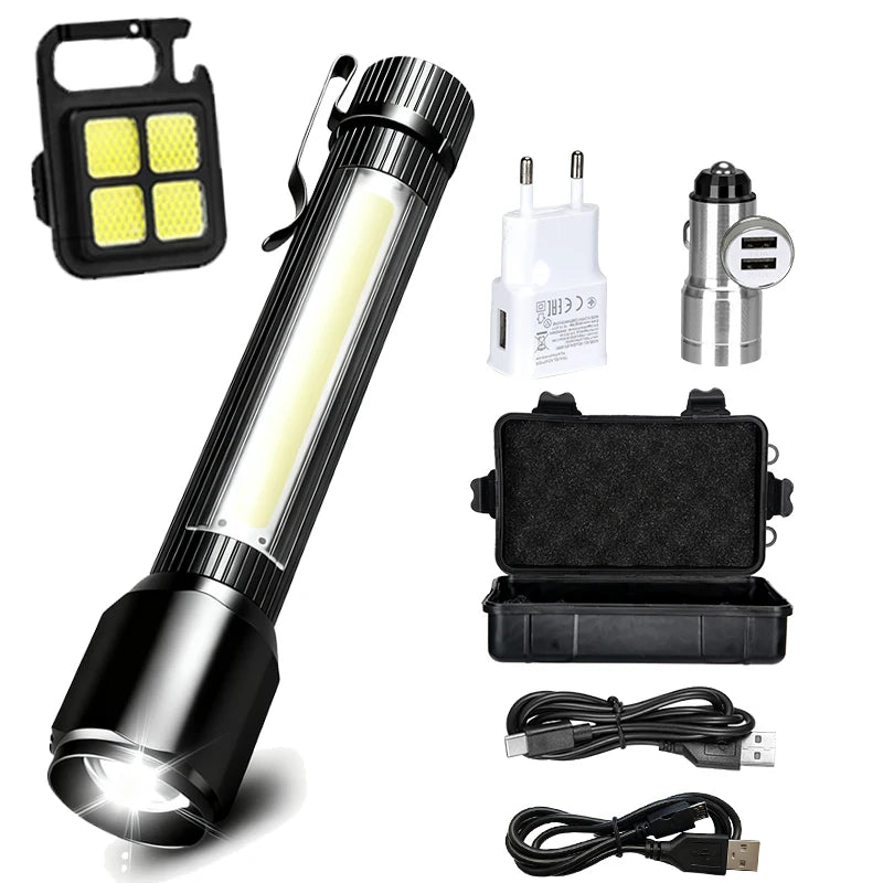 Rechargeable Zoom LED Flashlight Handheld Torch with 3 Modes Waterproof High Power Light Hand Lamp For Working Outdoor Camping Oasis Select Set C ZOOM