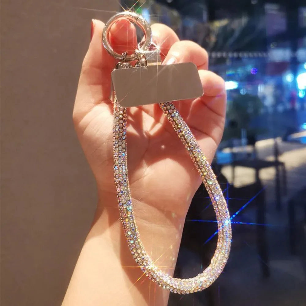 Diamond Luxury Phone Lanyard Metal Clip Bold Rhinestone Full Diamond Lanyard Short Pendant Sturdy Design Universal Phone Lanyard Oasis Select Gold