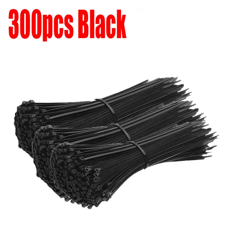 Nylon Cable Ties Adjustable Self-locking Cord Ties Straps Fastening Loop Reusable Plastic Wire Ties For Home Office Oasis Select black 300Pcs 3x100mm