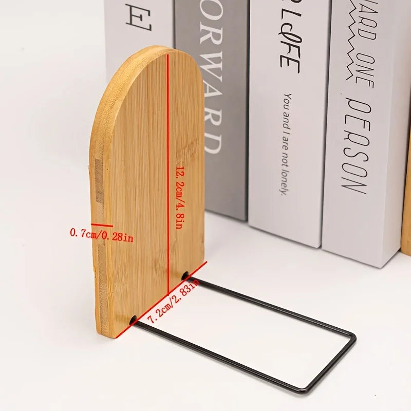 Wooden Bookends For Bookshelf Bamboo Book Ends Heavy Duty Non Slip Holder Desk Organizer Office Desktop Storage Oasis Select 1pc