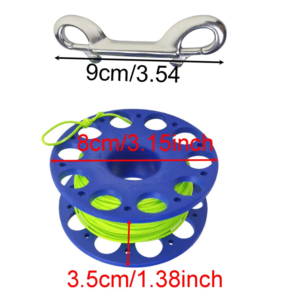 98FT/30M Scuba Diving Spool Finger Reel Snorkeling Spearfishing Cave Wreck Dive Safety Gear with Double-Ended Bolt Snap Clip Oasis Select