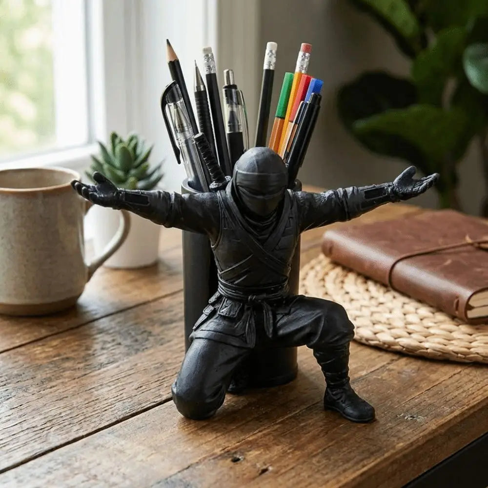 Multi-functional Funny Ninja Warrior Pen Holder Plastic Non-Slip Base 3D Printed Pen Stand Stable Desktop Organizer Gift Idea Oasis Select