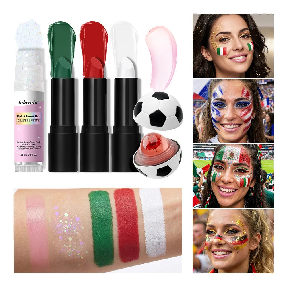 Face Paint Stick & Glitter Stick Set Lasting Moisturizing High Pigment Multifunctional for Sport Festival Party Cosplay Makeup Oasis Select