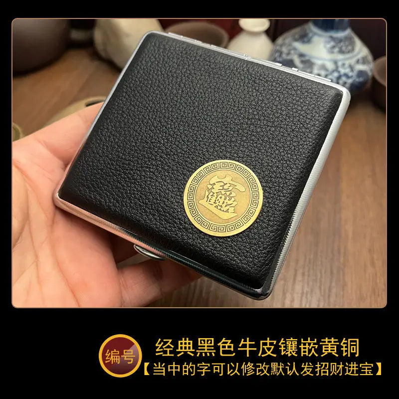 Cowhide Cigarette Box Thick Cigarette Side-flip Ultra-thin Handcrafted Top Layer Classic Men's Retro 20-pack Cigarette Box Oasis Select G
