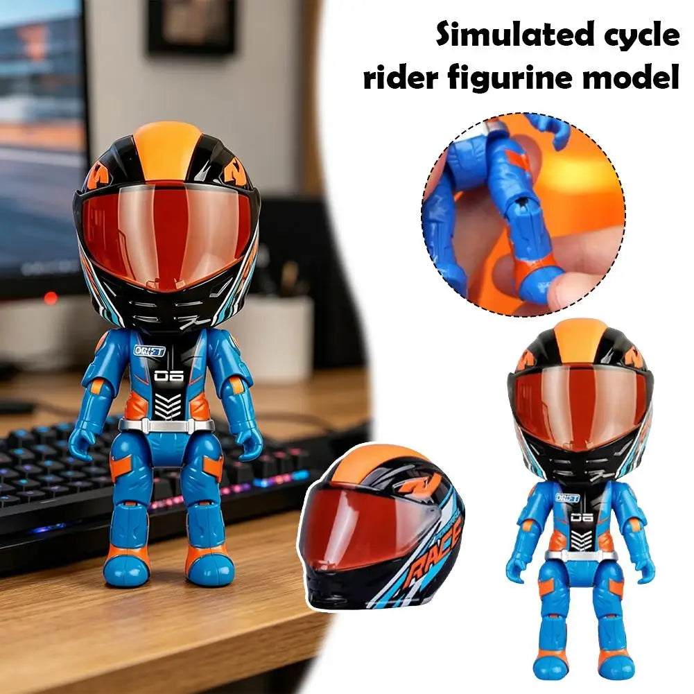 Motorcycle Rider Figurine Deformable Helmet Racing Driver Decoration Figurine Figurine Desktop Ornament Model Children's Gift Oasis Select