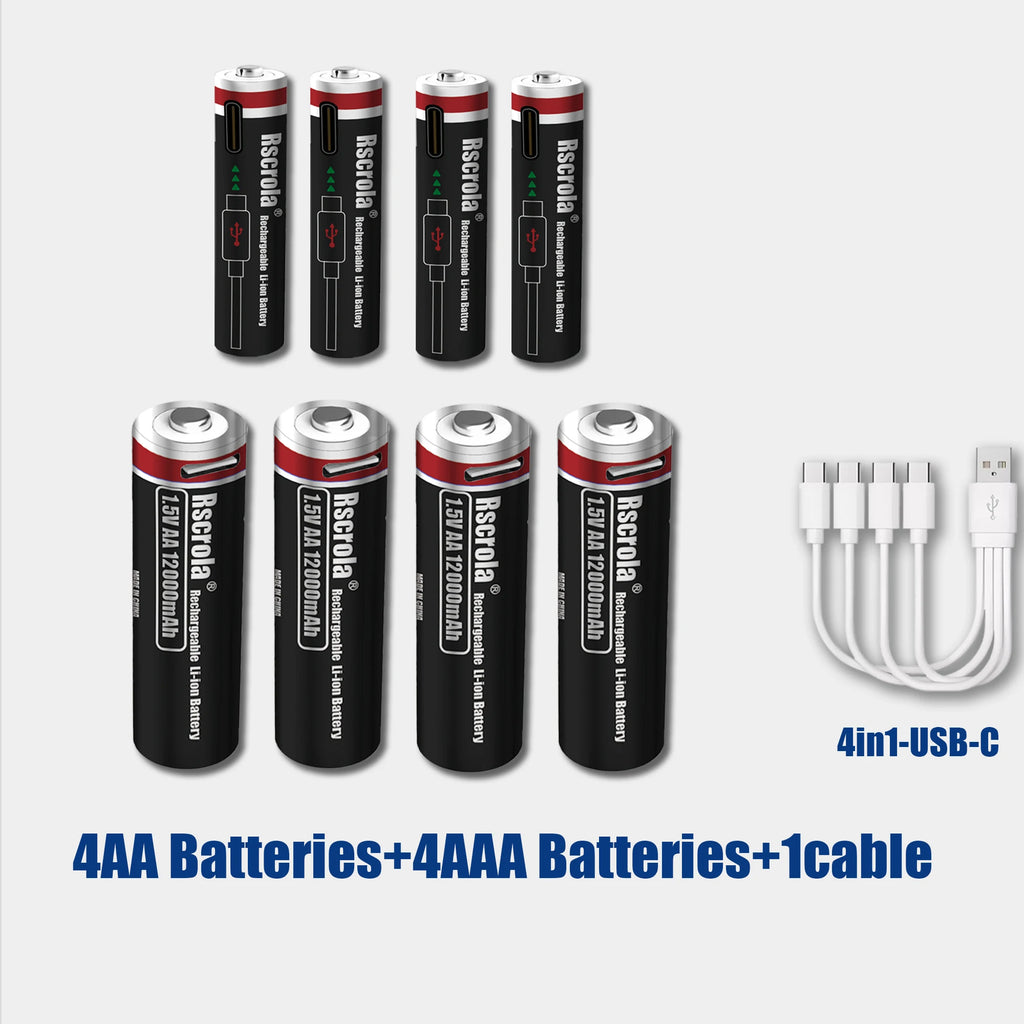 Li-ion AAA and AA Rechargeable Batteries USB Lithium-ion 3400mWh 12000mAh 1.5V AA Rechargeable Batteries+ 8000mAh 1.5V AAA Batte Oasis Select 4AA 4AAA 1.5V China Mainland
