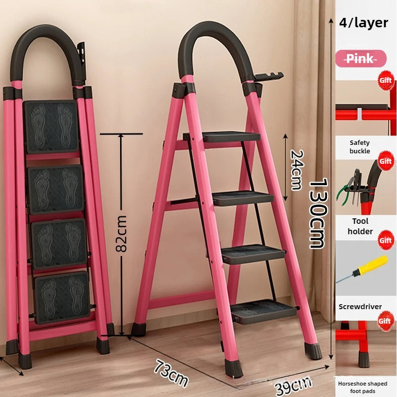 Ladder, zigzag ladder, folding ladder, three four five six step ladder, thickened carbon steel engineering ladder Oasis Select Pinkfourstep