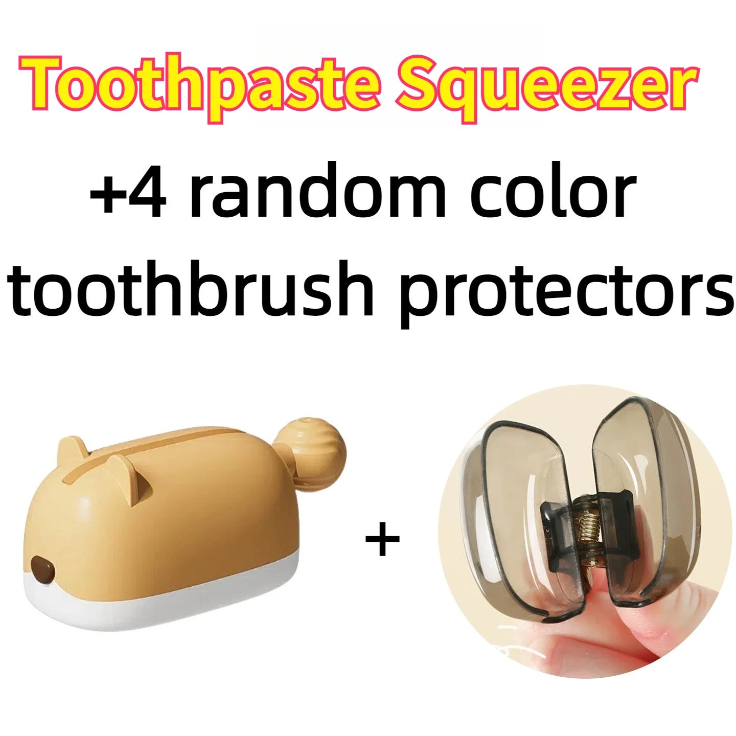 Hamster Toothpaste Squeezer Set – Includes 4 Toothbrush Head Covers, Cute Lazy Dispenser & Holder, Hygienic Bathroom Organizer Oasis Select Yellow Set