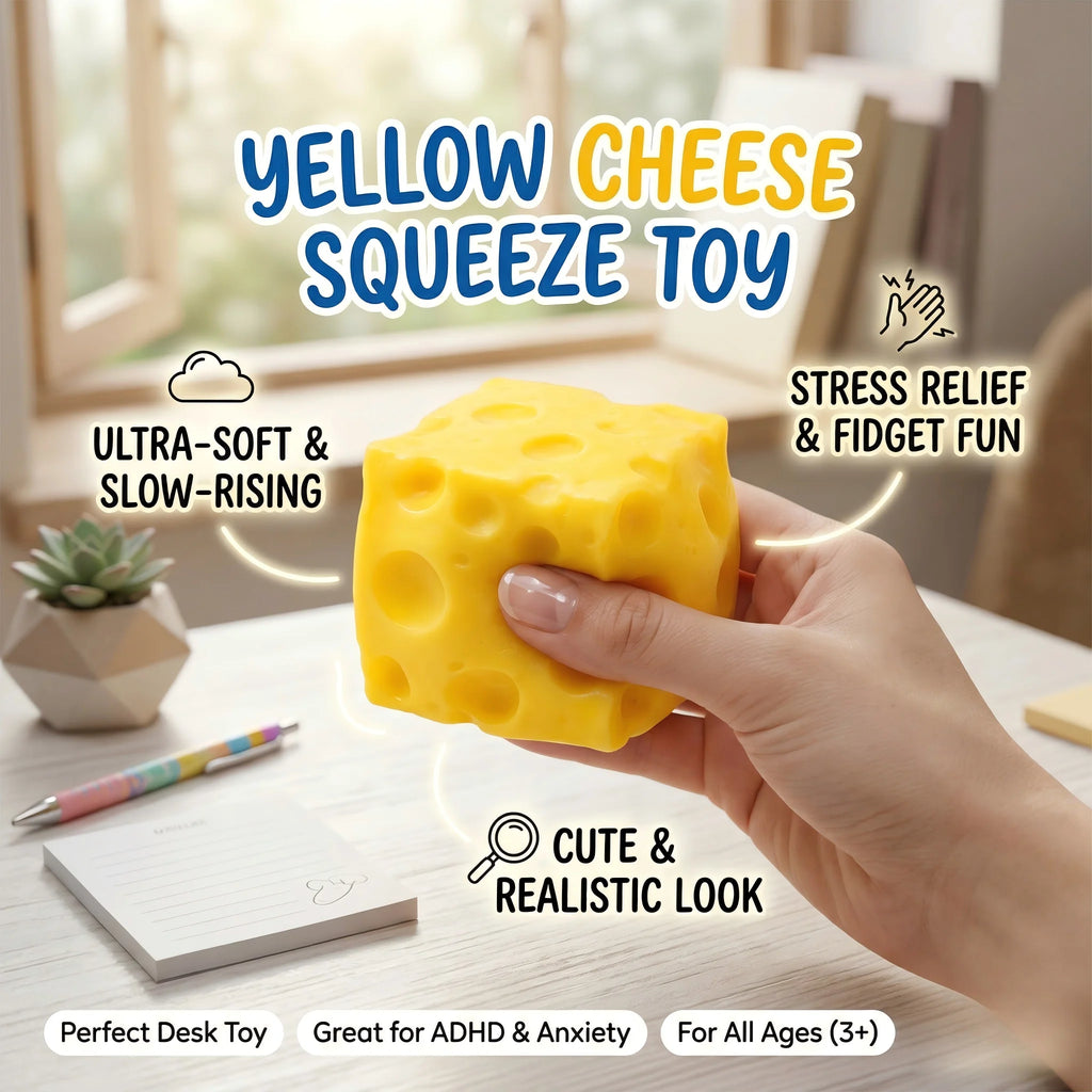 Yellow Cheese Squeeze Toy Relieve Stress Soft Rubber Shapeable Squeeze Anxiety Relief Relaxation Fun Cheese Shape Toy Gifts Oasis Select
