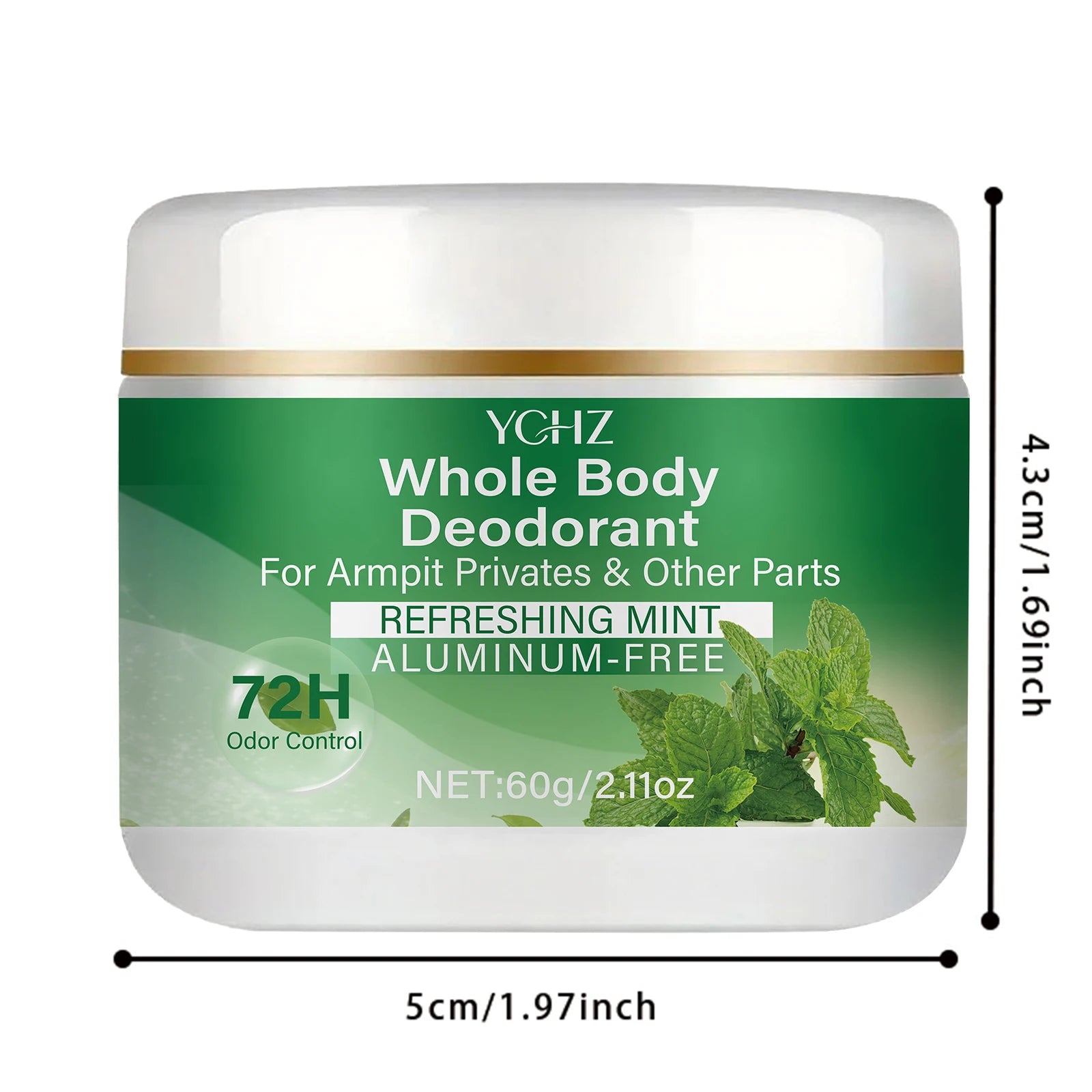 YCHZ Mint Vegan Deodorant Balm – 72-Hour Odor Control, 60g