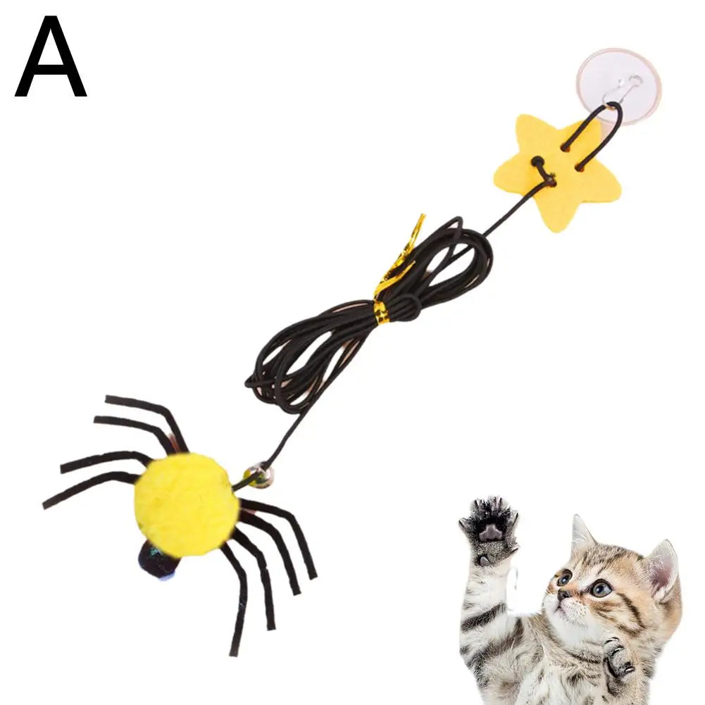 Cat Pet Toy Hanging Door To Relieve Depression Swinging Hanging Elastic Rope Feather Playing Stick Bell Spider for Pet Supplies Oasis Select yellow