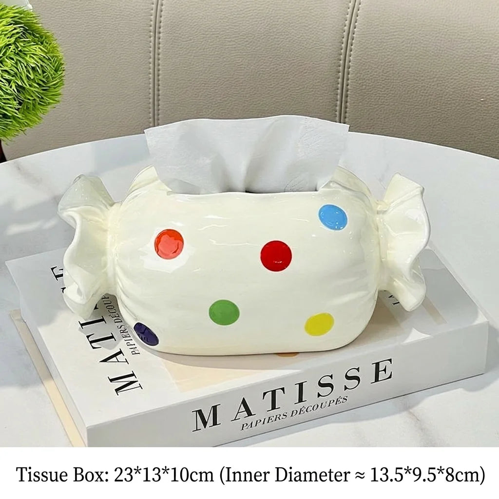 Ceramic Candy Tissue Box | Cute Polka Dot Home Decor Holder