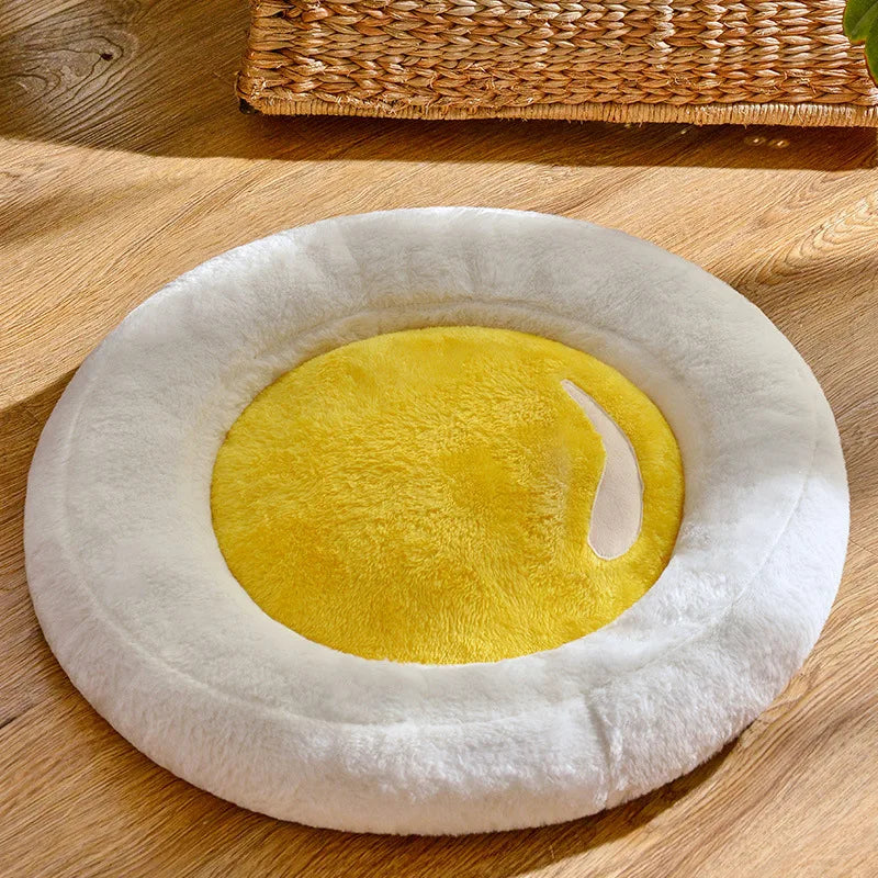 All-season Cat Bed & Small Dog Pet Sleeping Pad - Comfortable Summer Cool/Winter Warm Fleece Bed with Non-slip Base Oasis Select Yellow omelette M 48cm