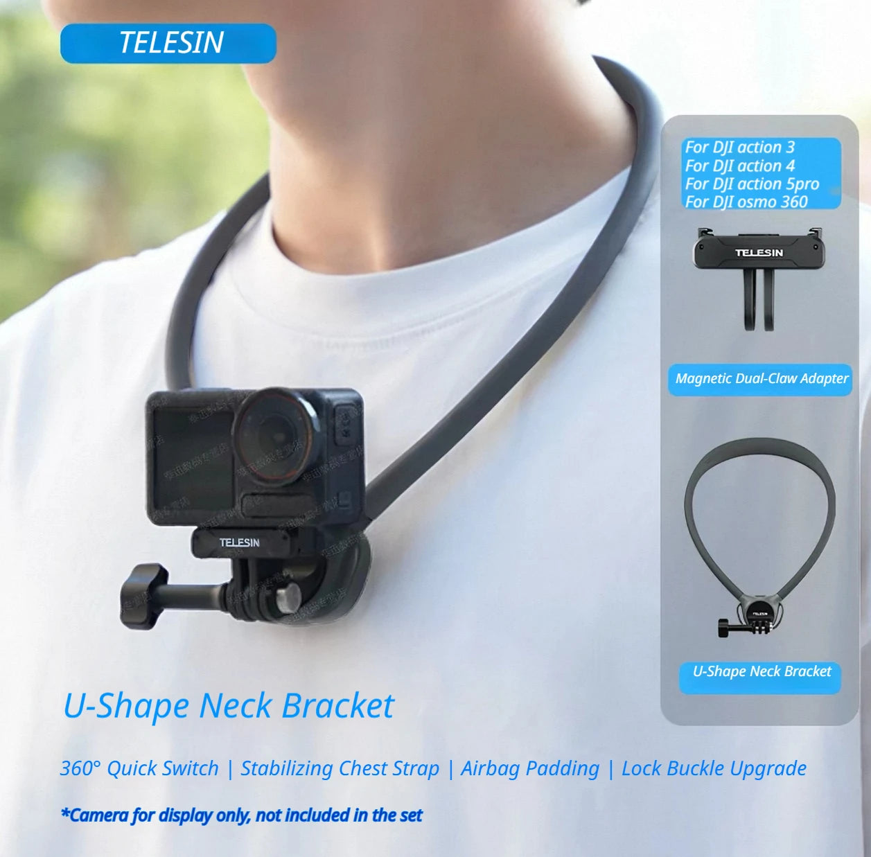 TELESIN Magnetic POV Neck Mount – GoPro, Insta360, DJI & Phone