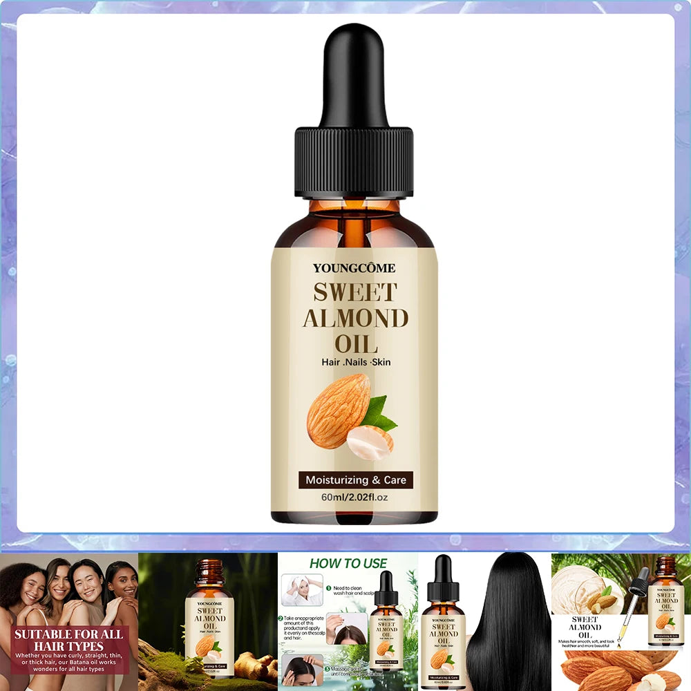 Sweet Almond Oil, Cold Pressed Pure Nourishing Moisturizing for Hair Skin Lightweight Hair Oil Pure, Multi-Purpose Body Face Oil Oasis Select 60ml-1pcs