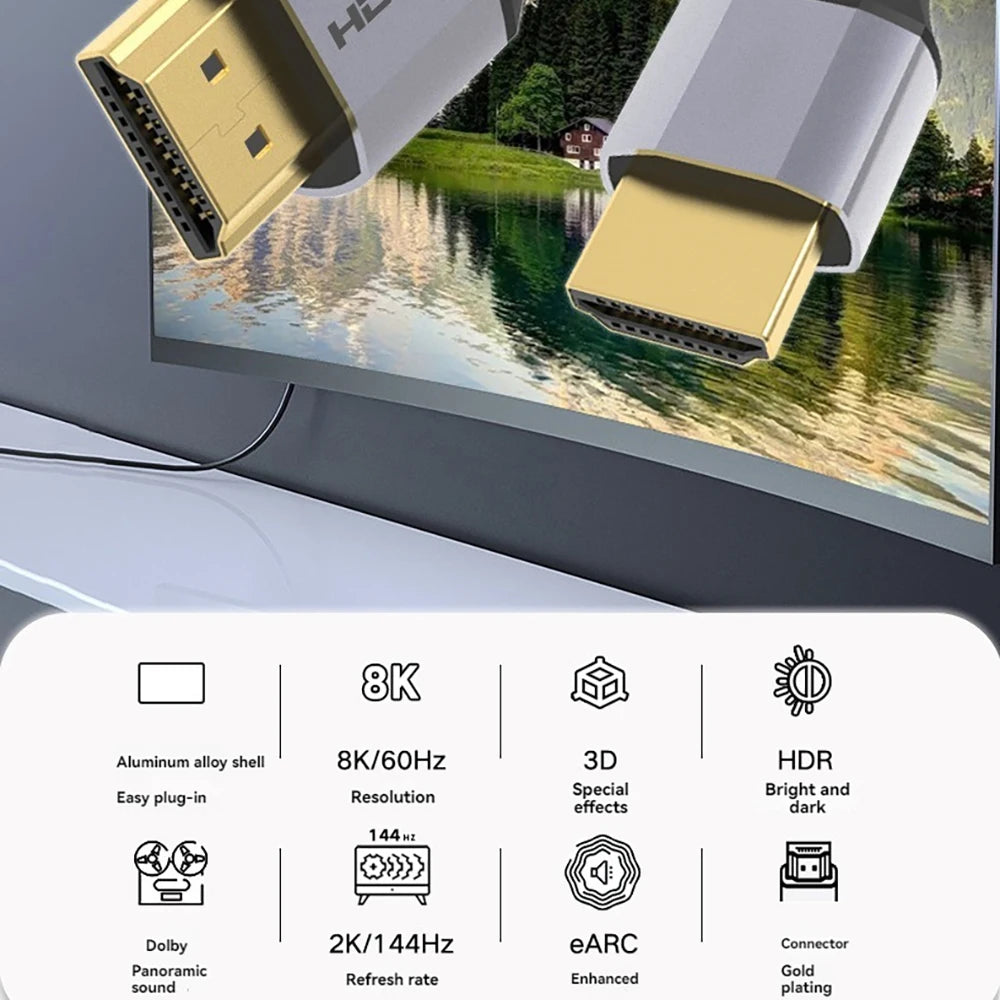 HDMI-Compatible 2.1 Cable 8K@60Hz 4K@120Hz 48Gbps Ultra High Speed HDR for Laptop Projector PS4 PS5 HDTV Cord 0.2m 1m 0.5m Oasis Select