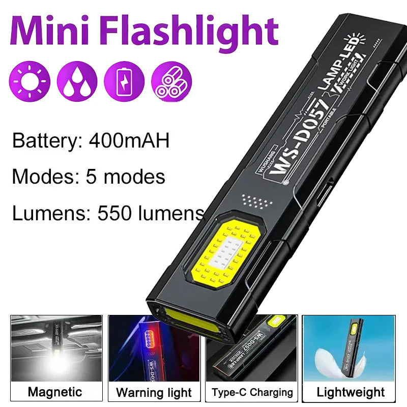 LED Keychain Flashlight Rechargeable 550LM Portable Mini Torch Pocket Lantern Flood Work Light with Magnet for Outdoor Emergency Oasis Select