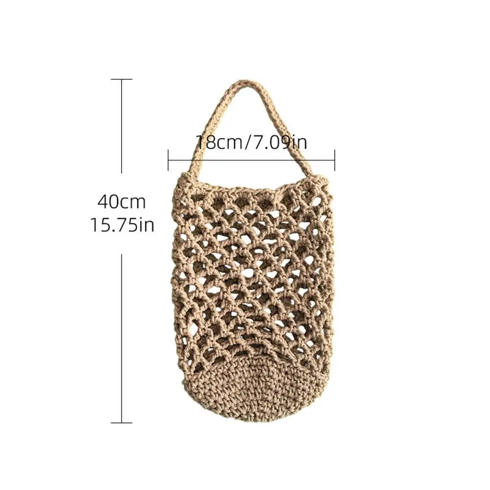 Wicker Weave Storage Basket Wall-mounted Vegetable Basket Fruit Sundry Basket Kitchen Storage Home Decoration Organizer
