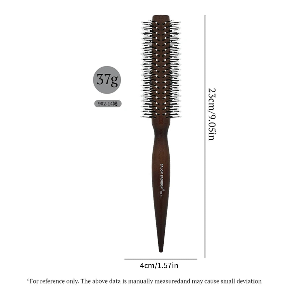 Natural Wood Handle Round Barrel Hair Comb Anti Static Brush Hair Round Comb Styling Tools For Thin Or Short Hair Men Women Use Oasis Select 902-14-K