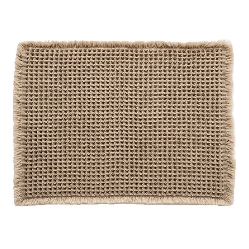 Linen Woven Doormat and Bath Mat with Waffle Design Quick Drying Super Absorbent with Jute Backing for Nordic Home Style Oasis Select