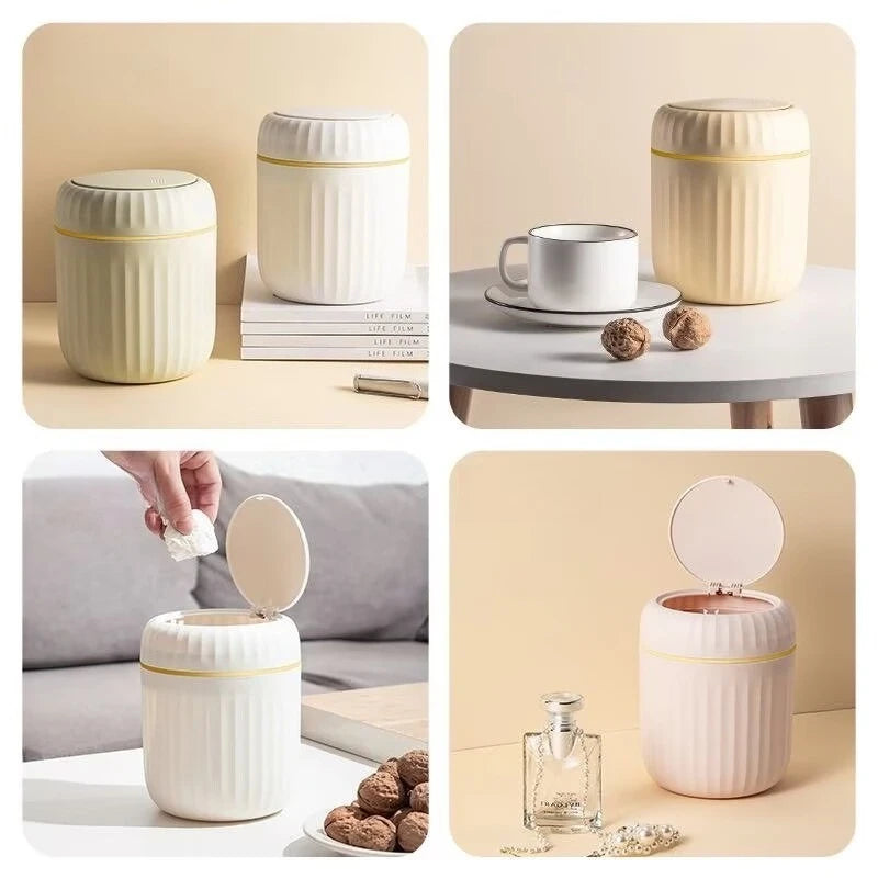 Mini Desktop Trash Can with Lid Garbage Waste Bin Organizer Bedroom Office Desk Storage Box Made Durable Plastic Home Supplies Oasis Select