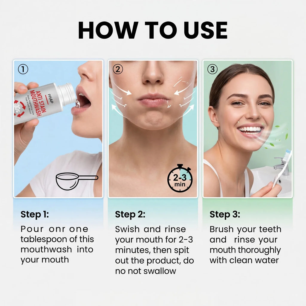 nHAP Anti Stain Mouthwash Whitening Breath Freshening Removes Surface Buildup Gentle Oral Care Mint Long Lasting Home Care 237ml Oasis Select
