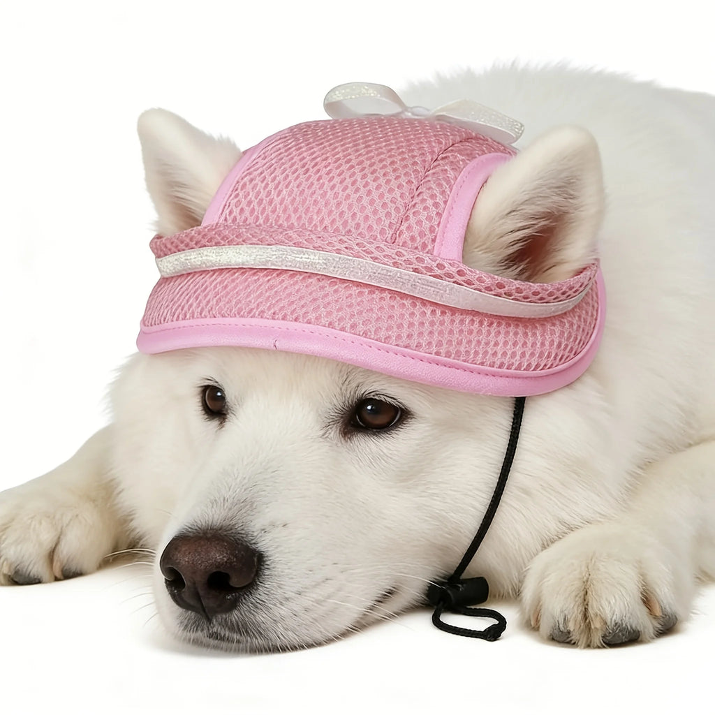 1pc Pet Sun Hat Spring Summer Uv-Protective Dog Cat Hat Bowknot Pets Outdoor Breathable Mesh Porous Outdoor Protection Cap Oasis Select