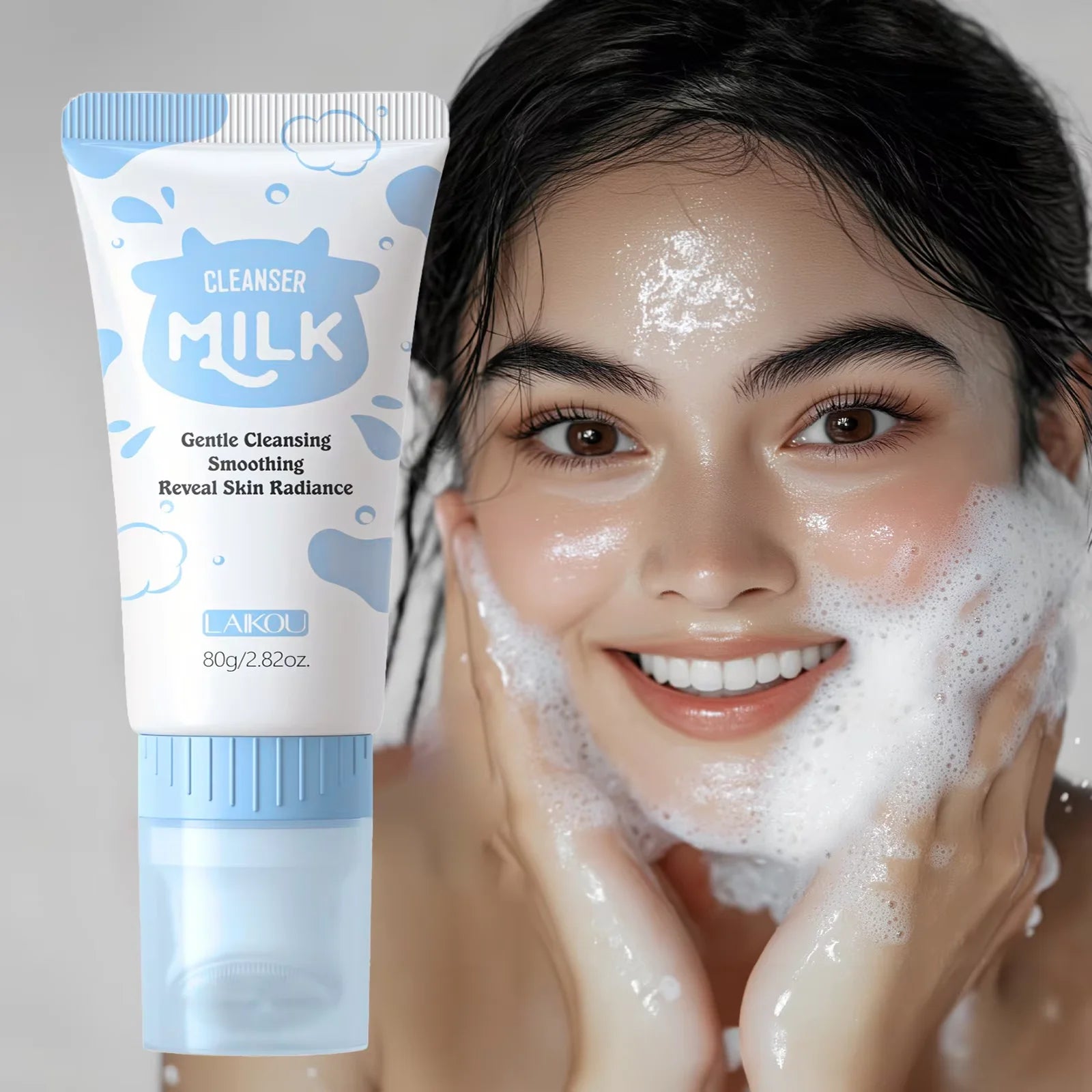 LAIKOU Milk Foaming Cleanser Dual Amino Acids Gentle Deep Cleansing Brightening for All Skin Types 80g Oasis Select