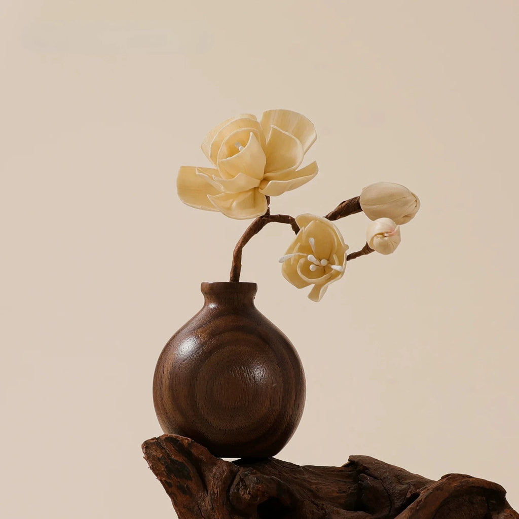Zen Walnut Wood Aromatherapy Diffuser New Chinese Style Small Vase Desktop Ornament Office Stress Relief Fragrance Home Decor Oasis Select