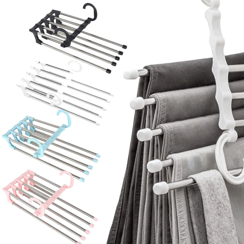 5 in1 Save Space Pants Hanger Collapsible Towel Tie Hook Multi-functional Clothes Trouser Rack Wardrobe Closet Organizer Storage Oasis Select