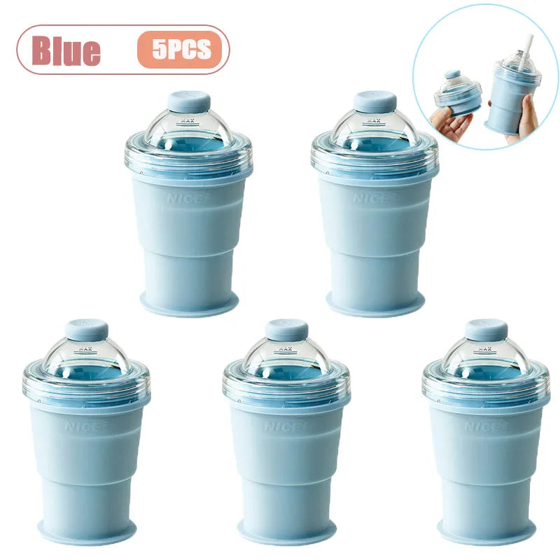 Foldable Silicone Ice Ball Maker Cup Ice Mold for Whiskey Cocktails Large Sphere Easy Release Reusable Freezer Travel Mug Oasis Select Blue-5PCS As Shown