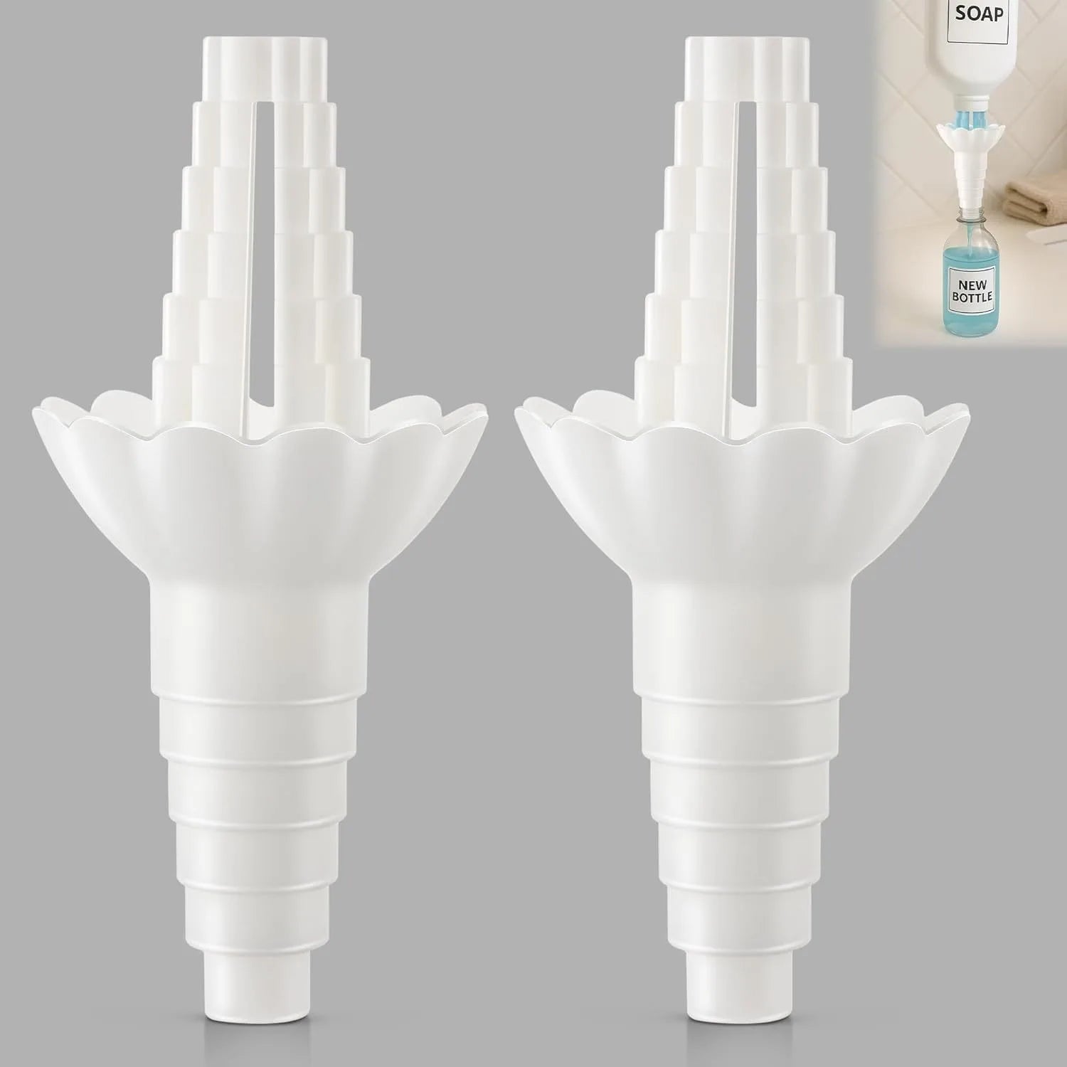 Universal Bottle Emptying Kit - Reusable Liquid Transfer Connector with No Waste Funnel Adapter, Compatible with Soap, Shampoo Oasis Select
