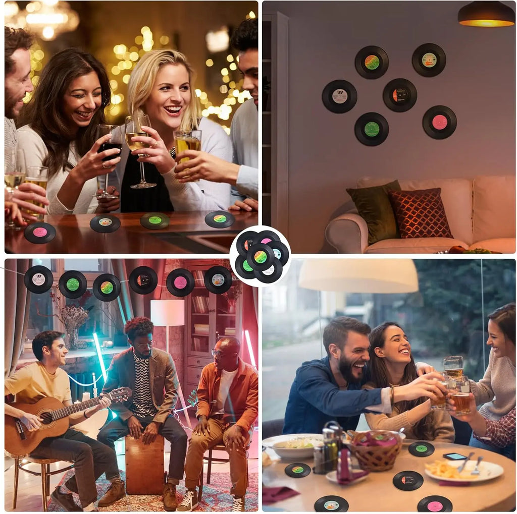 12 PCS Vinyl Record Coasters Non Slip 4.1 Inch Cup Mat Retro Music Bar Kitchen Home Decor Gift DJ Audio New 2026 Oasis Select