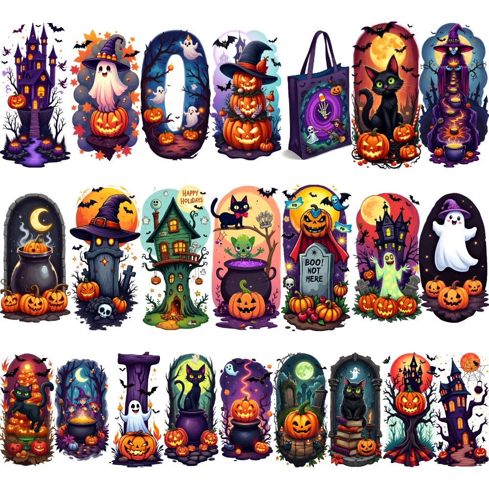 9-Piece Halloween Temporary Tattoos – Witch, Moon & Tree