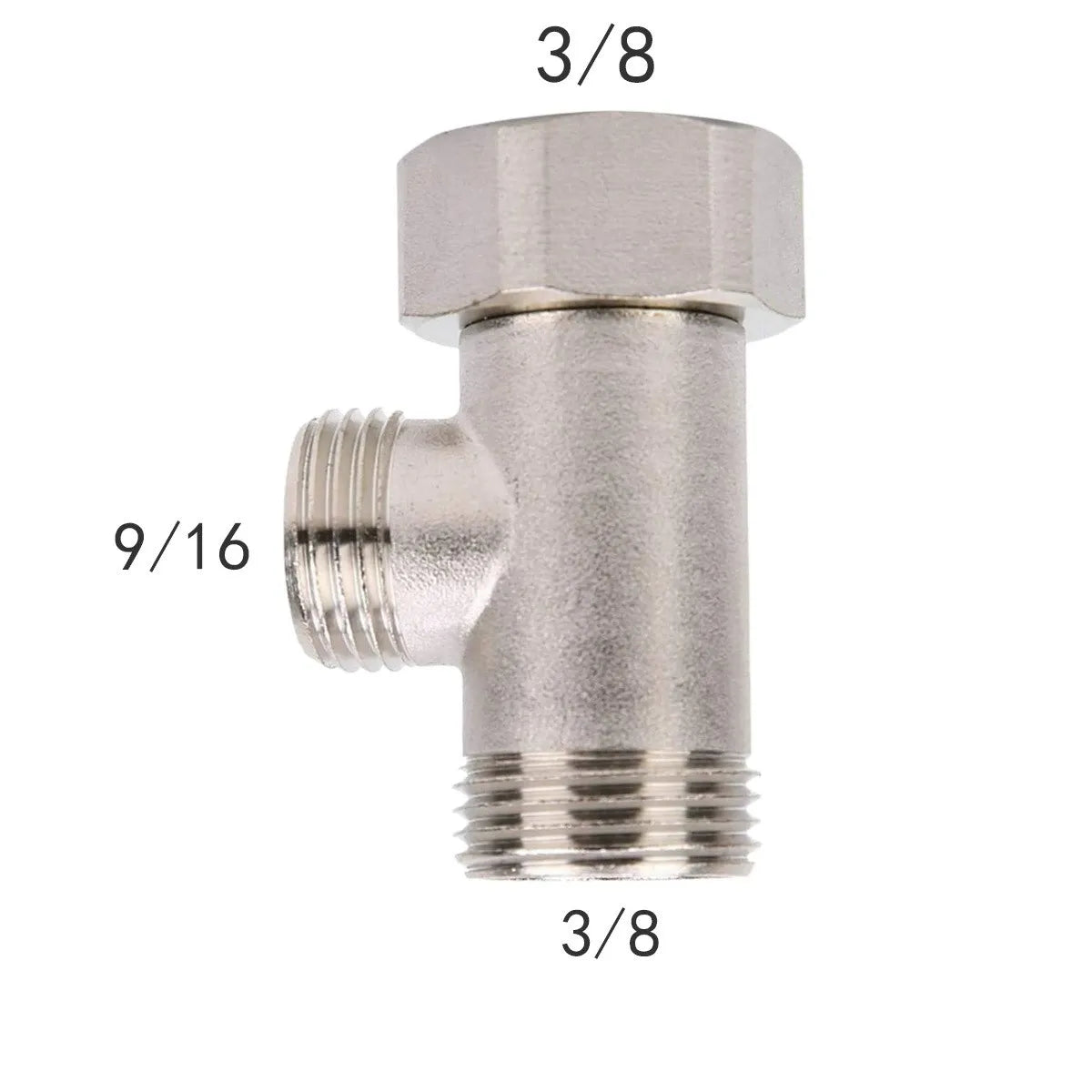 New 3 Way T Valve Adapter Connector Copper Brass 3/8 1/2 9/16 7/8 for Diverter Bath Toilet Bidet Sprayer Shower Head Water Pipes Oasis Select V3TA-38